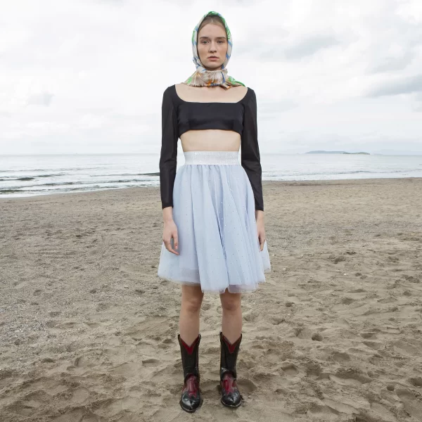 Joanna Misseli Τουλίνη Φούστα Κοντή Ανοιχτό Γκρι με Στρας