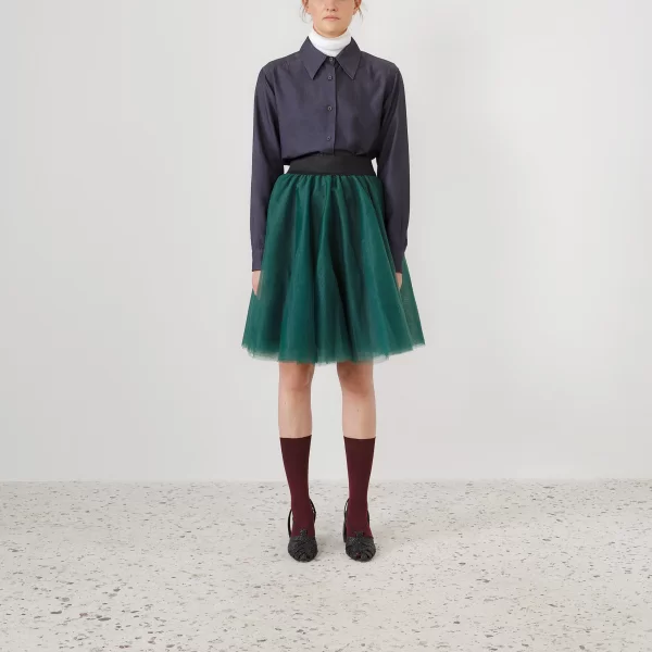 Τουλίνη Φούστα Σκούρο Πράσινο Κοντή