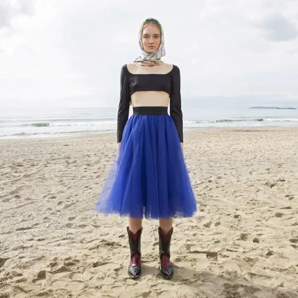 Joanna Misseli Τουλίνη Φούστα Μίντι Μπλέ Ραφ