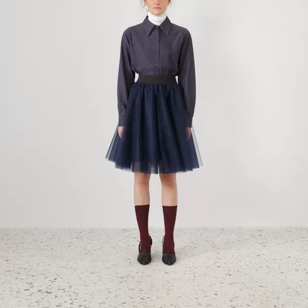 Joanna Misseli Τουλίνη Φούστα Σκούρο Μπλε Κοντή