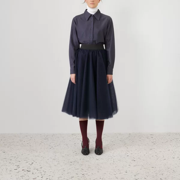 Joanna Misseli Τουλίνη Φούστα Σκούρο Μπλε Μίντι