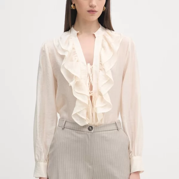 HAVEONE Haveone μπλούζα με βολάν γυναικεία με lyocell