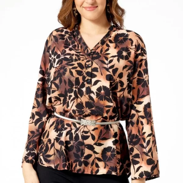 Anna Raxevsky ΦΛΟΡΑΛ ΜΠΛΟΥΖΑ ΜΕ ΛΑΣΤΙΧΟ ΣΤΑ ΜΑΝΙΚΙΑ