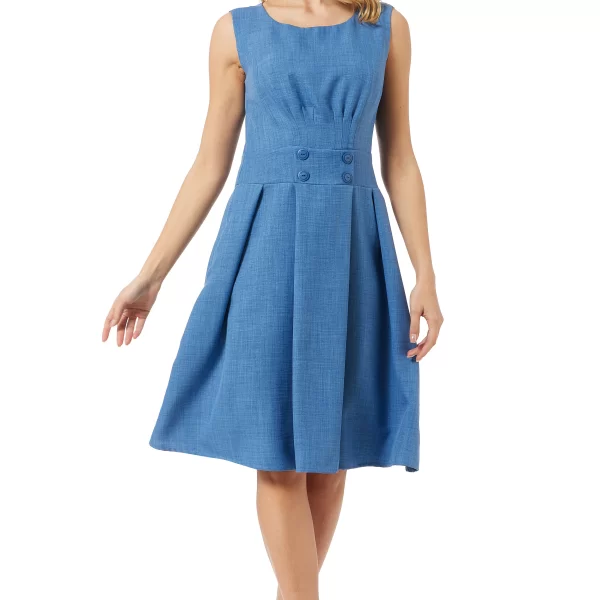 Anna Raxevsky ΜΠΛΕ INDIGO LINEN-LOOK ΦΟΡΕΜΑ ΜΕ ΚΟΥΦΟΠΙΕΤΕΣ