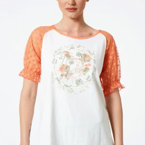 Anna Raxevsky ΚΟΝΤΟΜΑΝΙΚΗ ΜΠΛΟΥΖΑ ΜΕ ΤΥΠΩΜΑ ΚΑΙ ΠΟΥΑ ΜΑΝΙΚΙΑ