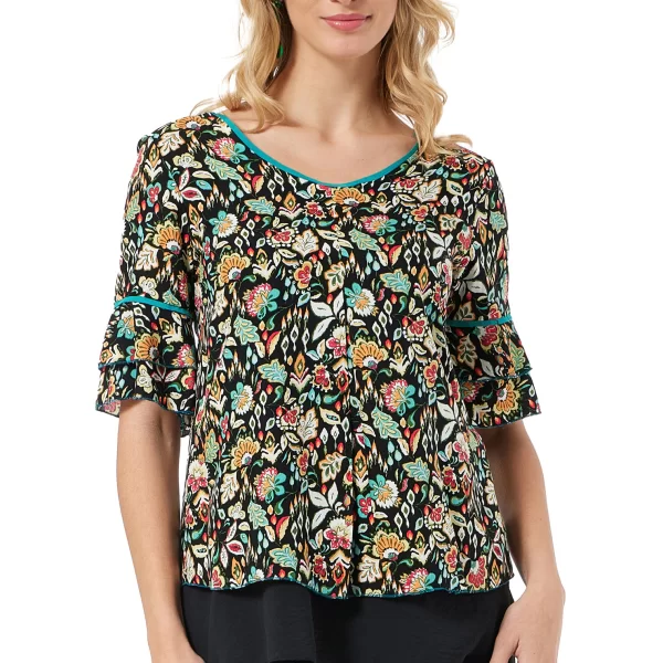 Anna Raxevsky ΦΛΟΡΑΛ ΜΠΛΟΥΖΑ ΜΕ ΔΙΠΛΟ ΒΟΛΑΝ