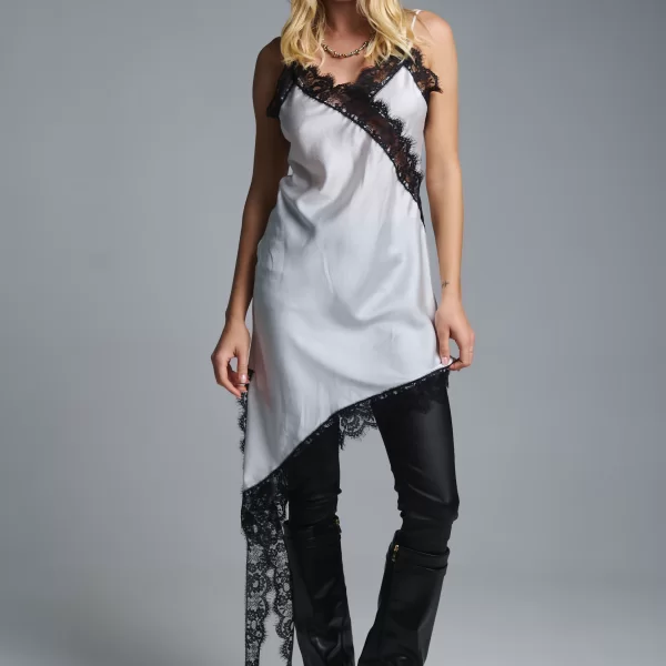  Φόρεμα Σατέν Slip Με Δαντέλα