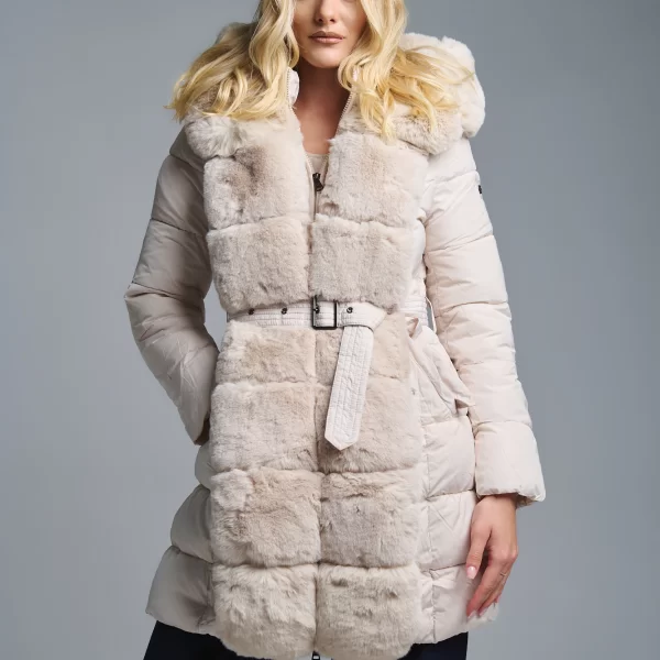  Μπουφάν Με Συνθετική Γούνα & Ζώνη