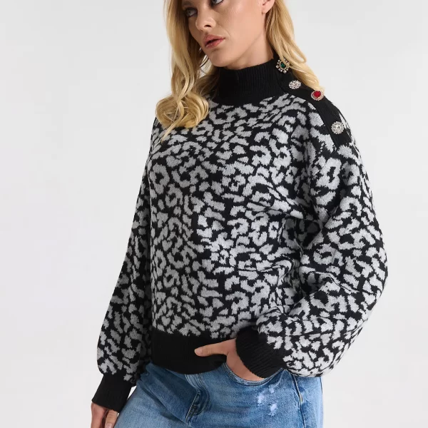 Μπλούζα Πλεκτή Animal Pattern & Κουμπιά