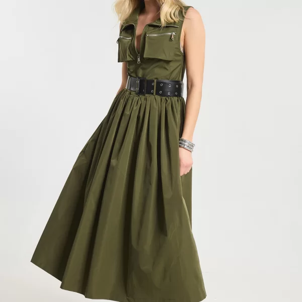  Φόρεμα Maxi Με Ζώνη & Τσέπες Με Φερμουάρ