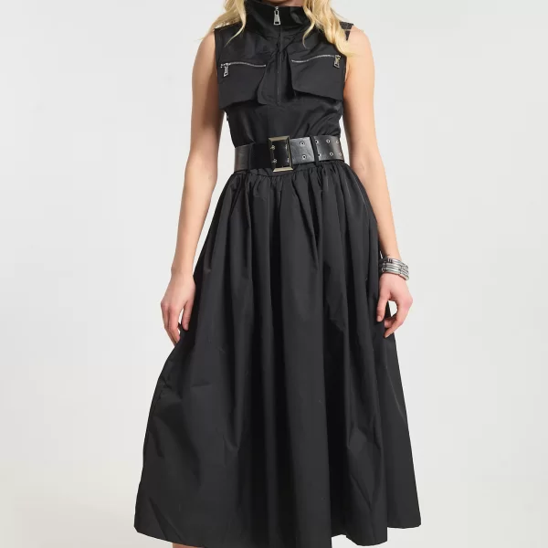  Φόρεμα Maxi Με Ζώνη & Τσέπες Με Φερμουάρ