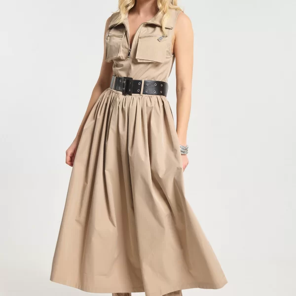  Φόρεμα Maxi Με Ζώνη & Τσέπες Με Φερμουάρ