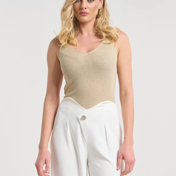 Τοπ Αμάνικο Lurex Με V Λαιμόκοψη