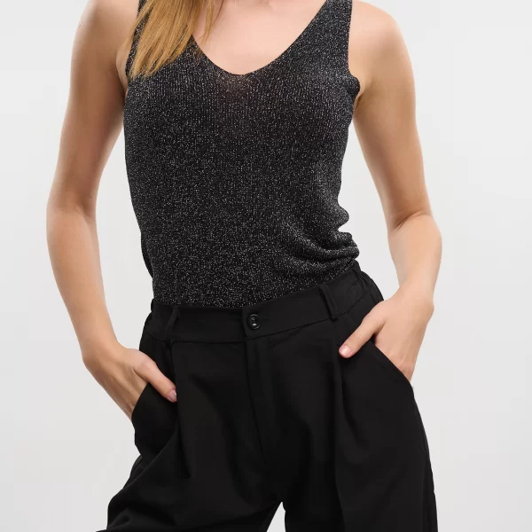 Τοπ Αμάνικο Lurex Με V Λαιμόκοψη