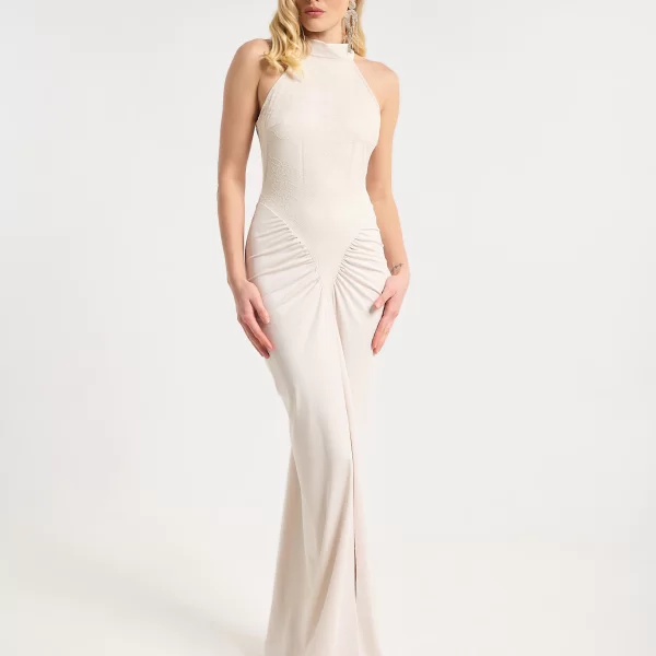  Φόρεμα Maxi Halter Με Δαντέλα & Σκίσιμο