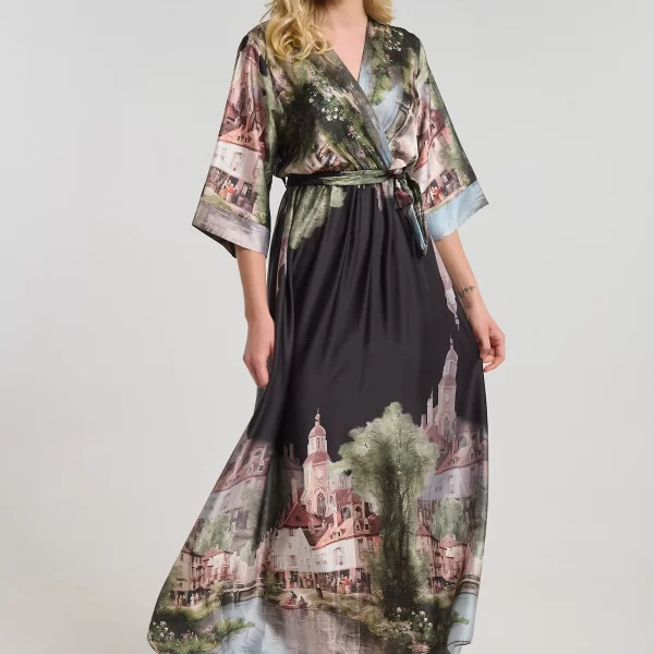  Φόρεμα Maxi Εμπριμέ Με Ζώνη