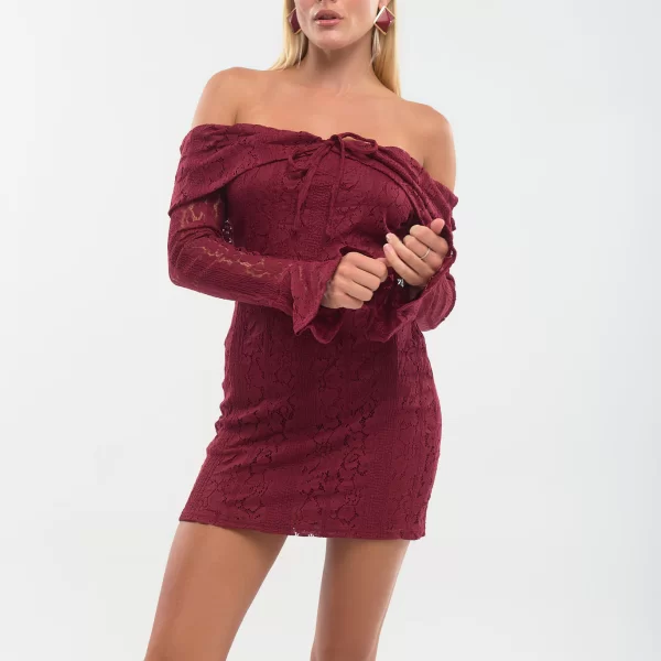  Φόρεμα Μίνι Δαντέλα Off-Shoulder