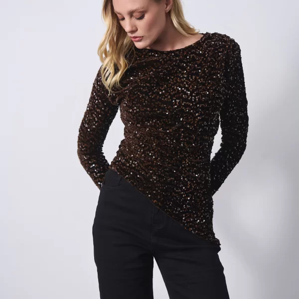  Μπλούζα Ασύμμετρη Βελούδινη Με Πούλιες & Ντραπέ