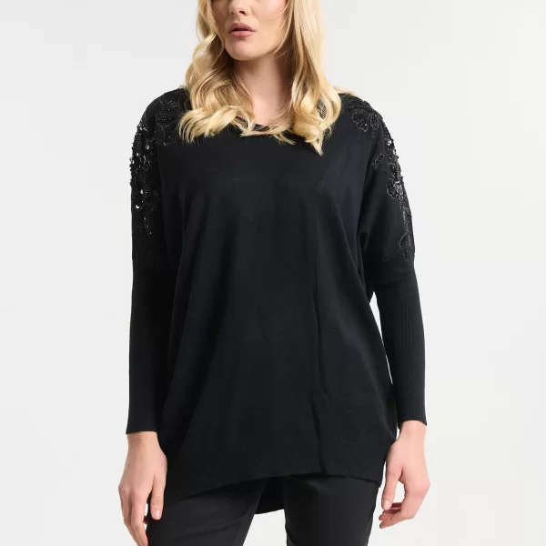  Μπλούζα Με Floral Κέντημα & Παγιέτες Στους Ώμους