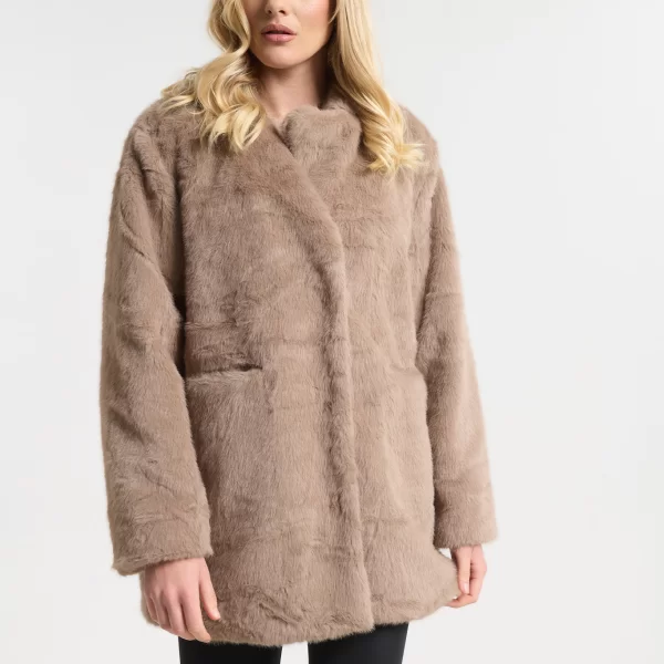  Παλτό Γούνινο Με Γιακά, Φόδρα & Τσέπες