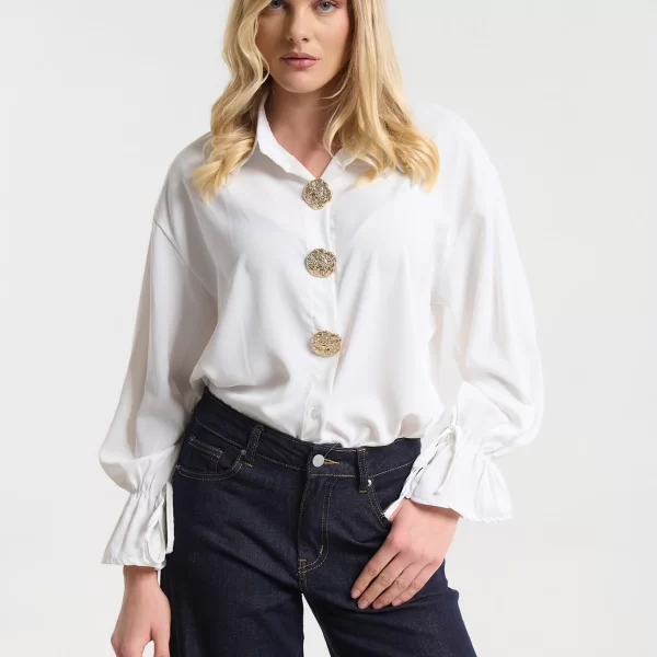  Πουκάμισο Με Χρυσά Διακοσμητικά & Balloon Μανίκια