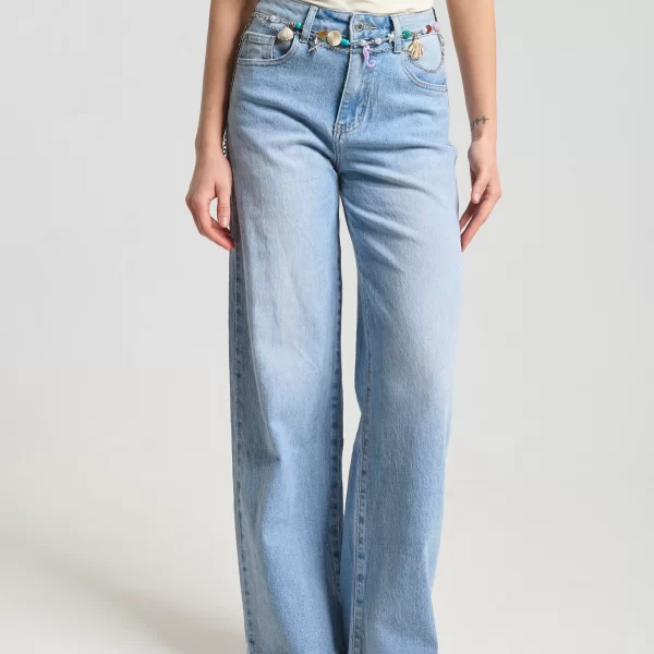  Τζιν Παντελόνι Wide Leg Ψηλόμεσο