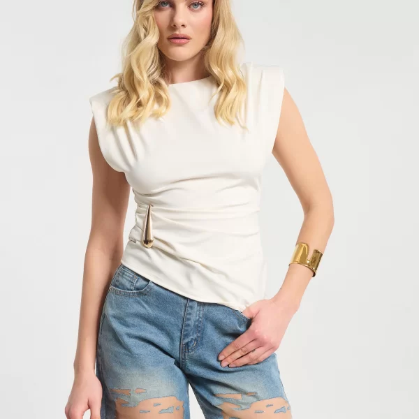  Μπλούζα Με Βάτες & Draped Λεπτομέρεια