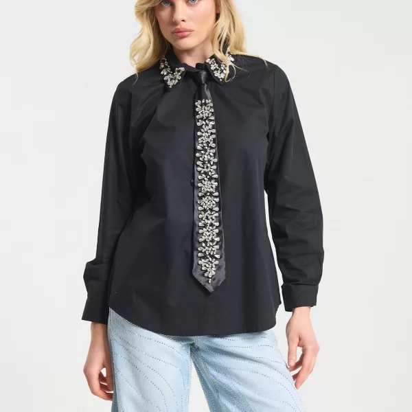  Πουκάμισο Με Διακοσμητική Γραβάτα & Στρας