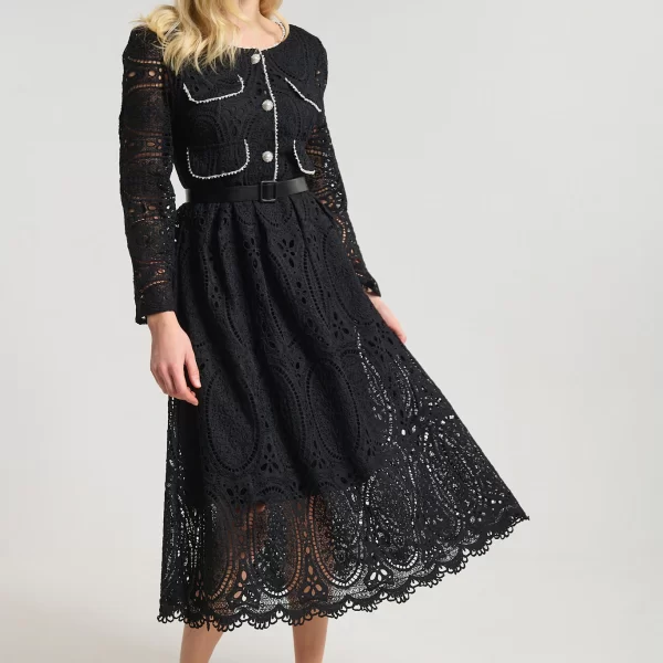  Φόρεμα Δαντέλα Με Πέρλες & Στρας