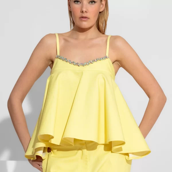  Τοπ Peplum Με Κρύσταλλα & Βολάν C-THROU