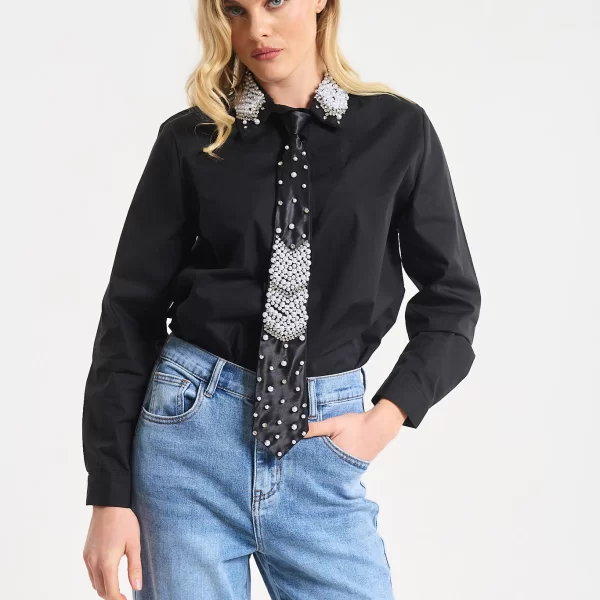 Πουκάμισο Με Διακοσμητική Γραβάτα & Πέρλες