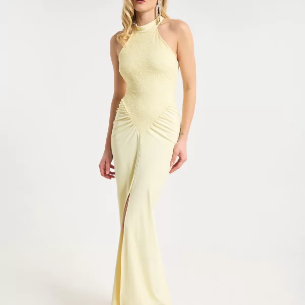  Φόρεμα Maxi Halter Με Δαντέλα & Σκίσιμο