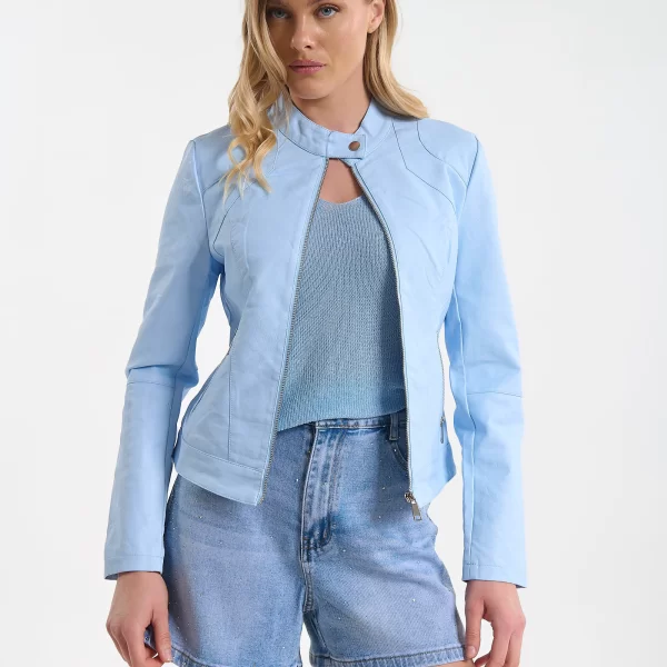 Μπουφάν Δερματίνη Με Μάο Γιακά Και Φερμουάρ