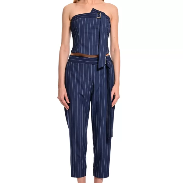  Παντελόνι Ριγέ Cropped Με Ζώνη WECOSS