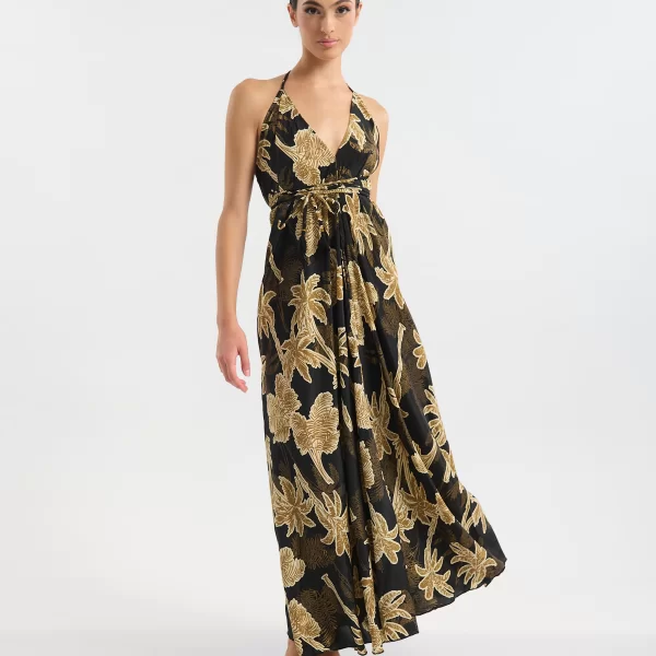  Φόρεμα BLE Μάξι Με Δέσιμο & Tropical Print