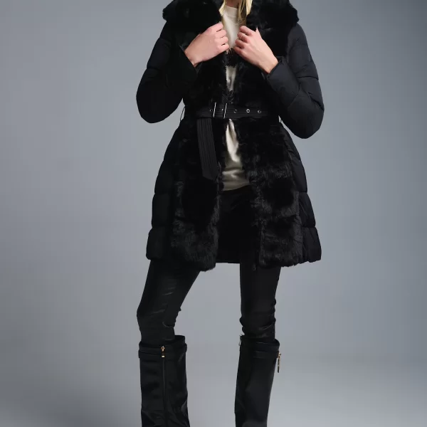  Μπουφάν Με Συνθετική Γούνα & Ζώνη