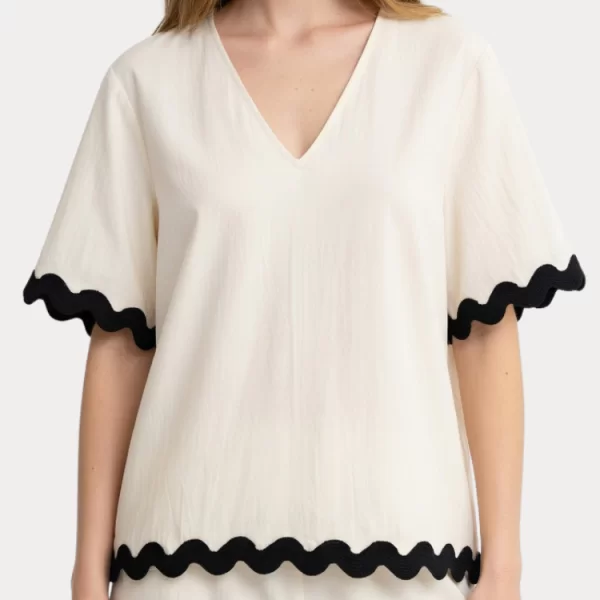 Vero Moda ΜΠΛΟΥΖΑ VERO MODA VMJENNA S/S V-NECK TOP WVN BTQ BIRCH VERO MODA