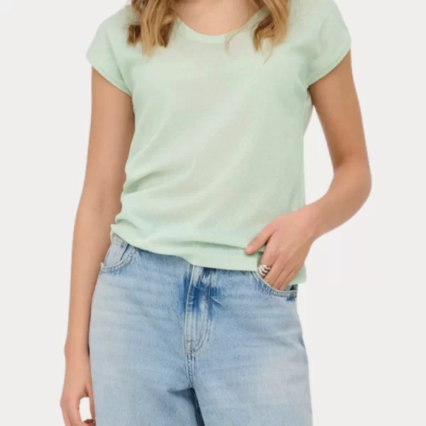 V NECK LUREX ONLY SILVERY S/S LILY GREEN ONLY