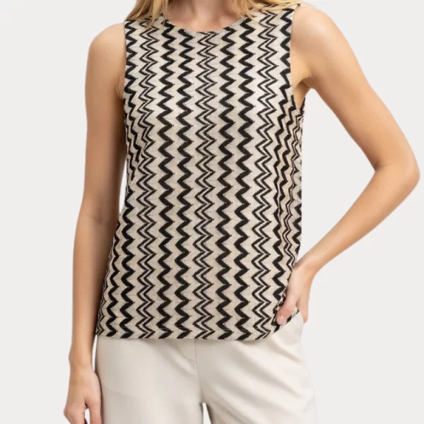 Vero Moda ΜΠΛΟΥΖΑ VERO MODA VIOLA SL O-NECK BLACK / BEIGE VERO MODA