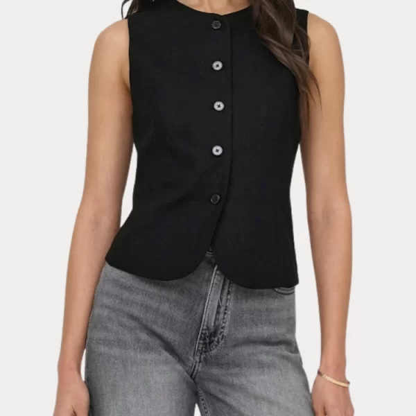 Only ΓΙΛΕΚΟ ONLY GOA S/L LINEN BL WAISTCOAT BLACK ONLY