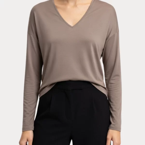 Only ΜΠΛΟΥΖΑ ONLY CHIANTI LIFE LS V-NECK KNT MOCH WALNUT ONLY