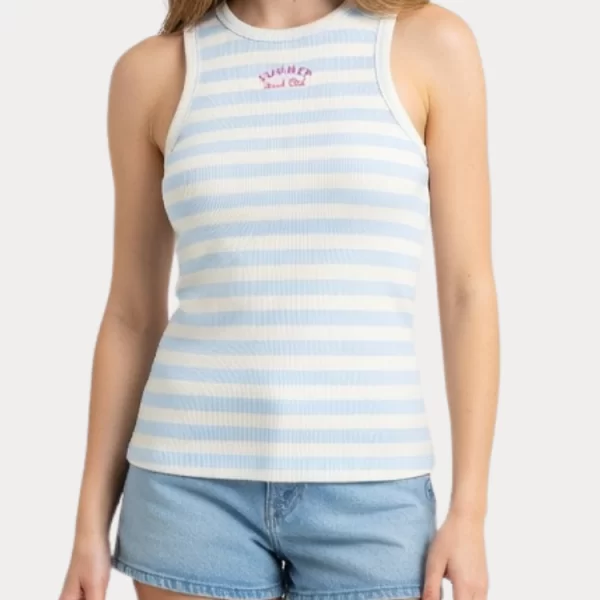 Only TANK TOP ONLY ISLA S/L ONECK STRIPE BRIGHT WHITE CASHMERE BLUE ONLY