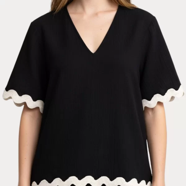 Vero Moda ΜΠΛΟΥΖΑ VERO MODA VMJENNA S/S V-NECK TOP WVN BTQ BLACK VERO MODA
