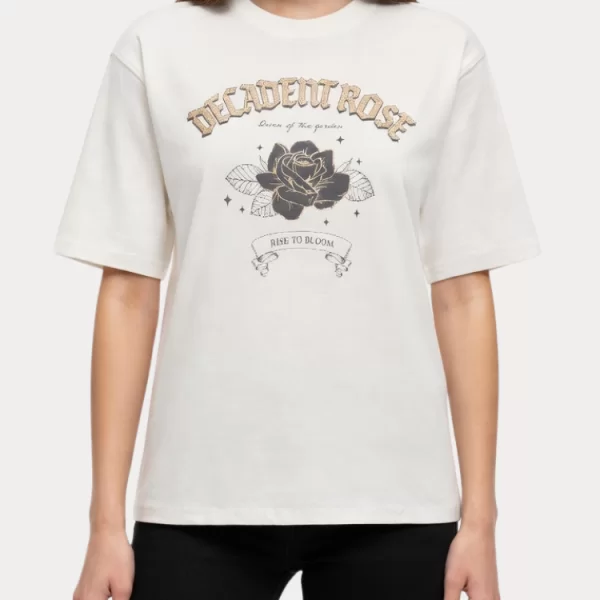 Only T-SHIRT ONLY LANA S/S PRINT TOP BOX CLOUD DANCER ONLY