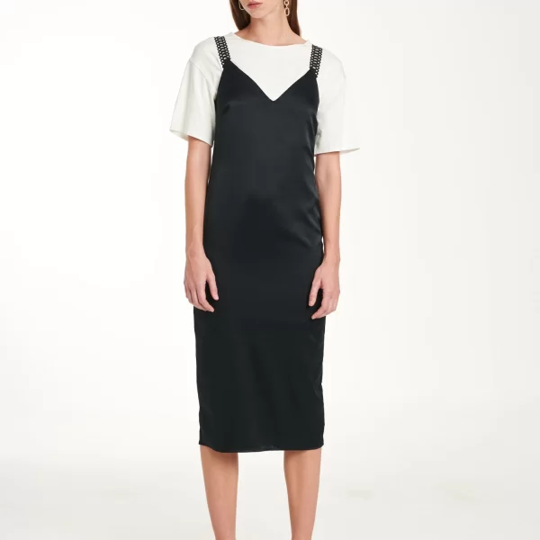 Cutcuutur Dress In Black Satin