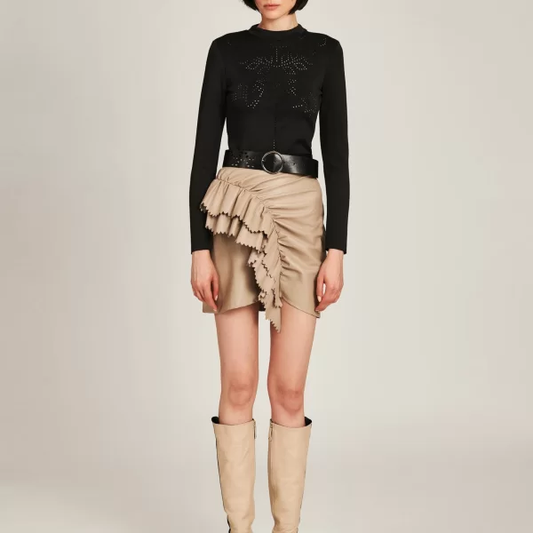 Cutcuutur Mini Skirt With Draped Ruffles In Beige