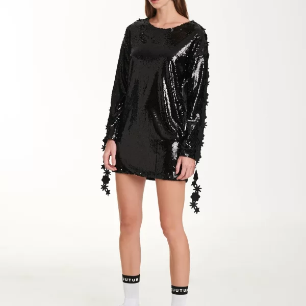 Cutcuutur Sweatshirt Dress In Black Sequin
