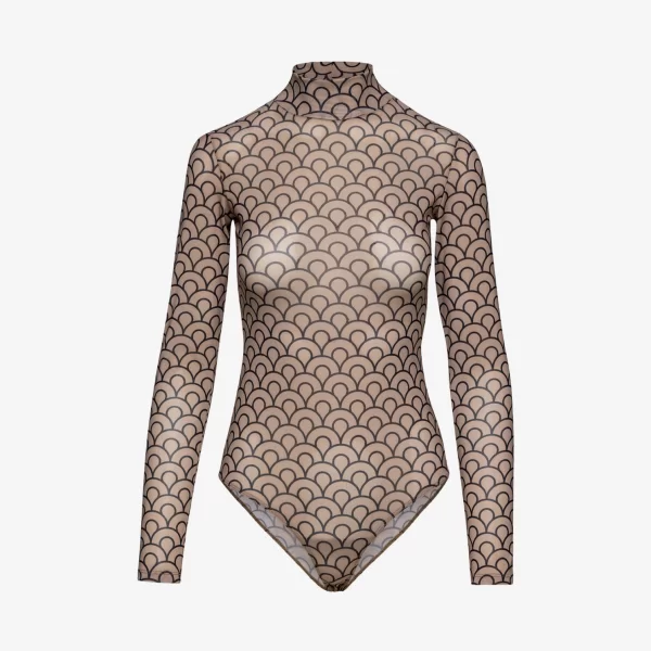 Mesh Printed Bodysuit In Nude