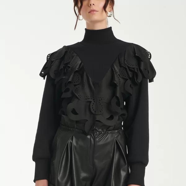 Cutcuutur Sweatshirt With Ruffle Trimming In Black