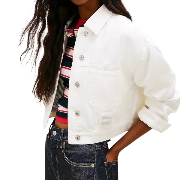 Tommy Hilfiger Γυναικείο Oversized Τζιν Μπουφάν Λευκό Tommy Jeans DW0DW21979-1D0